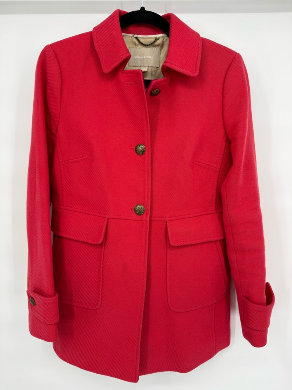 Banana‎ Republic Structured Coat Military Style Pleated Back Gold Buttons Small